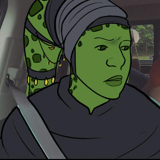 A drawing of a Twi'Lek man with green skin and a head wrap.